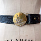 1970s Vintage USA Made Brass Cowboy Western Scene Leather Belt by Oden
