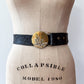 1970s Vintage USA Made Brass Cowboy Western Scene Leather Belt by Oden