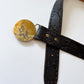 1970s Vintage USA Made Brass Cowboy Western Scene Leather Belt by Oden
