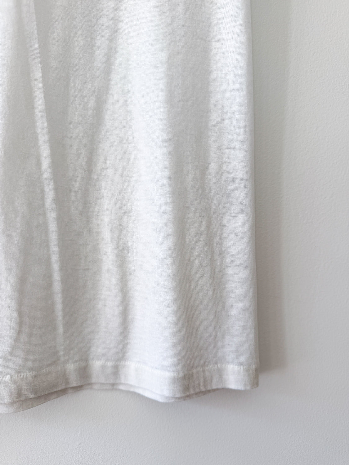 1990s Vintage USA Made Thrashed and Super Thin White Cotton V-Neck Tee Shirt
