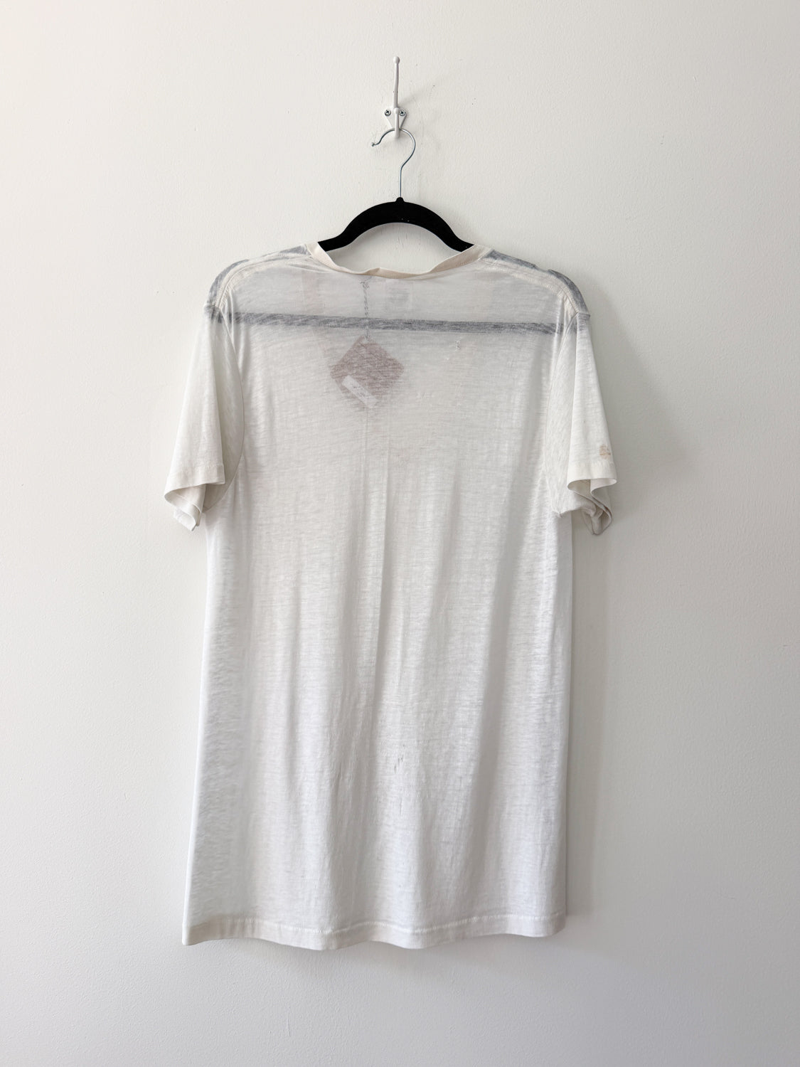 1990s Vintage USA Made Thrashed and Super Thin White Cotton V-Neck Tee Shirt