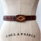 1970s Vintage MCM Adjustable Wooden Diamond Pattern Buckle Belt