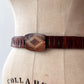1970s Vintage MCM Adjustable Wooden Diamond Pattern Buckle Belt