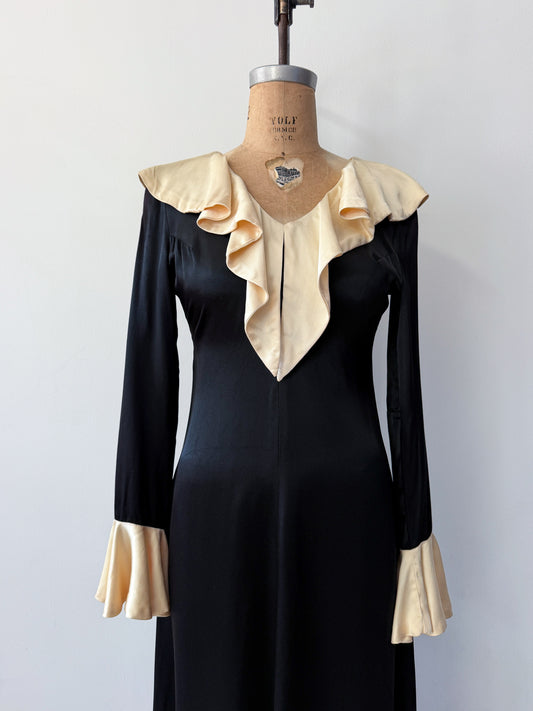 1970s Vintage "Young Innocent" by Arpeja Olive Oyl Style Black + Cream Maxi Dress