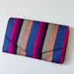 1980s Vintage Colorful Raw Silk Striped Snap Purse Clutch