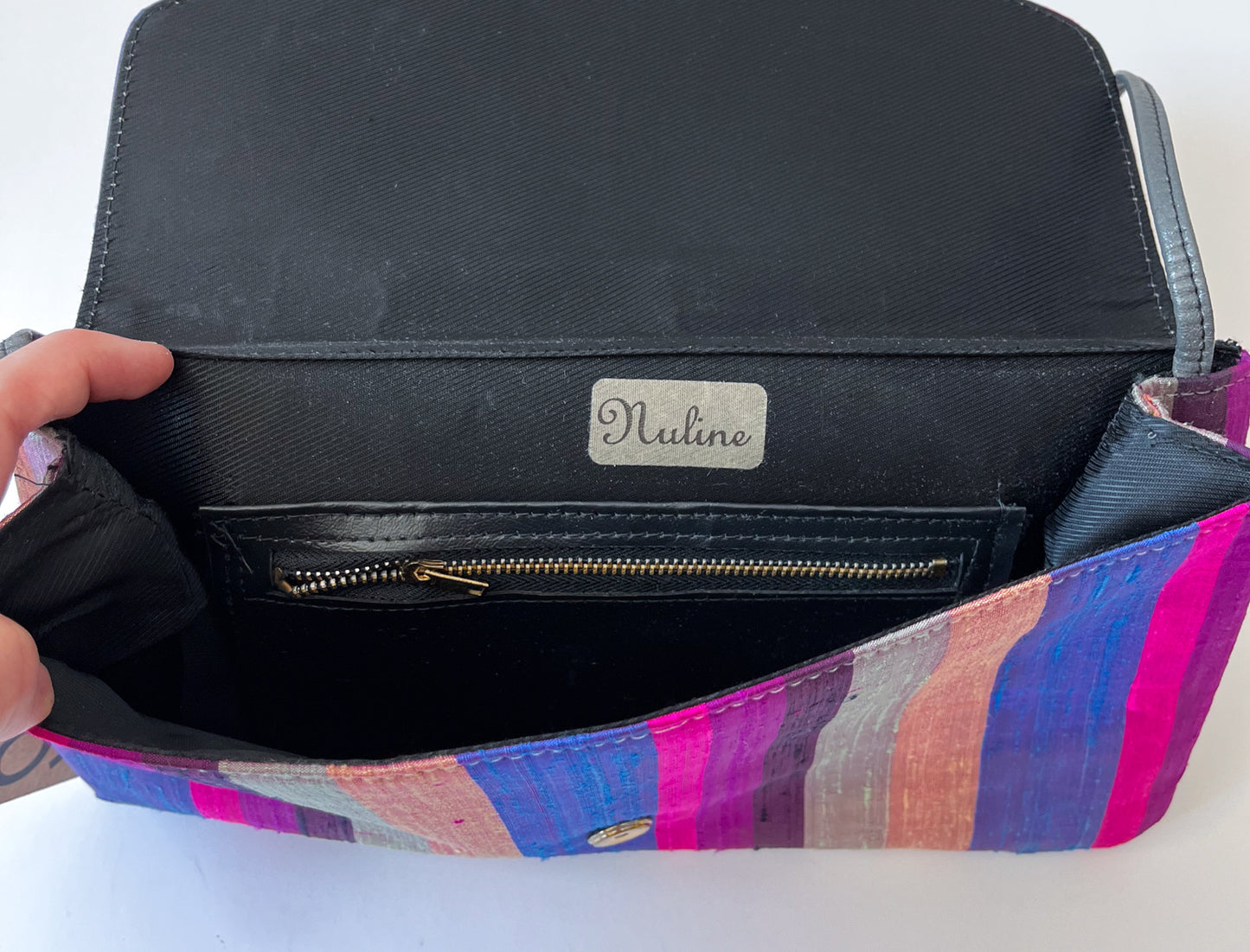 1980s Vintage Colorful Raw Silk Striped Snap Purse Clutch