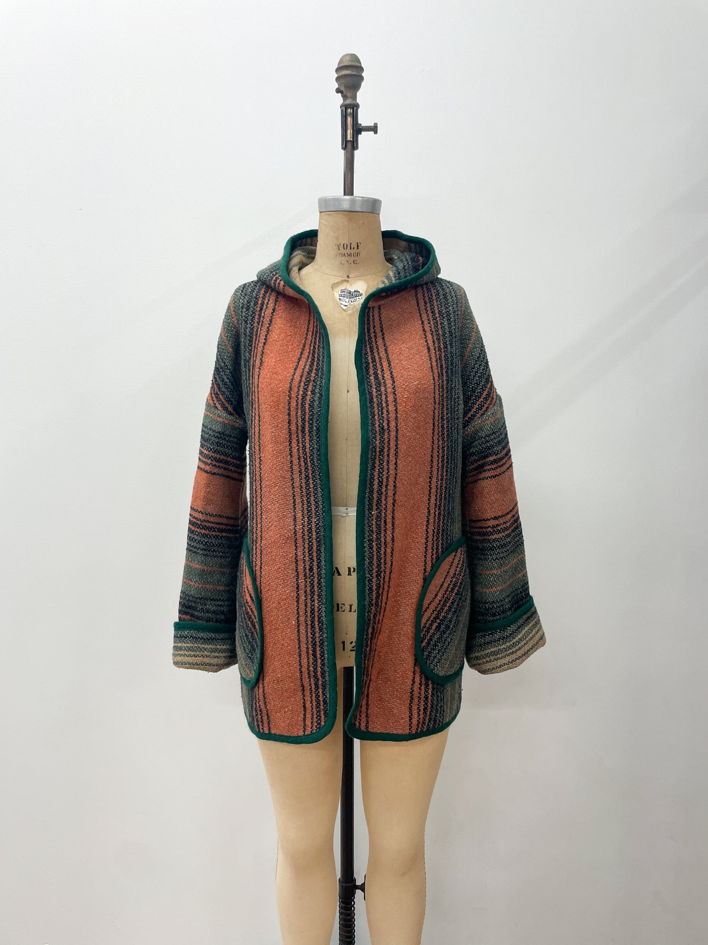 1970s Vintage Striped Woven Light Jacket with Hood