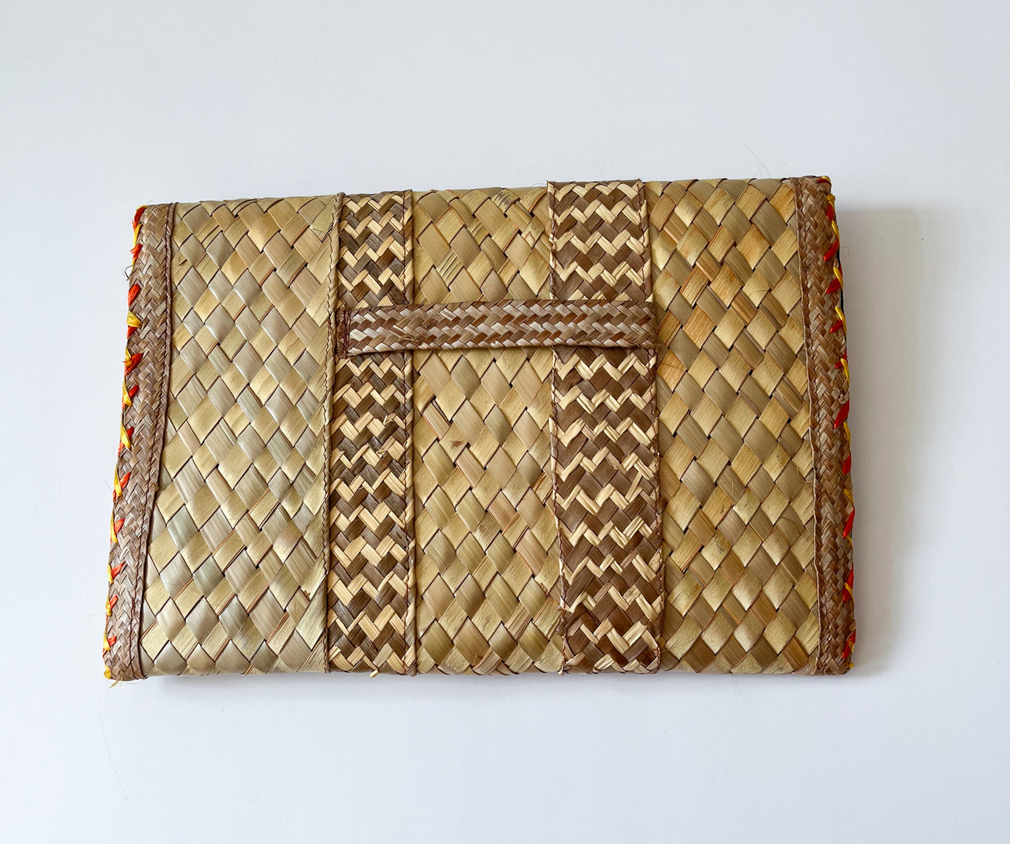 1970s Vintage Floral Woven Raffia Clutch Purse
