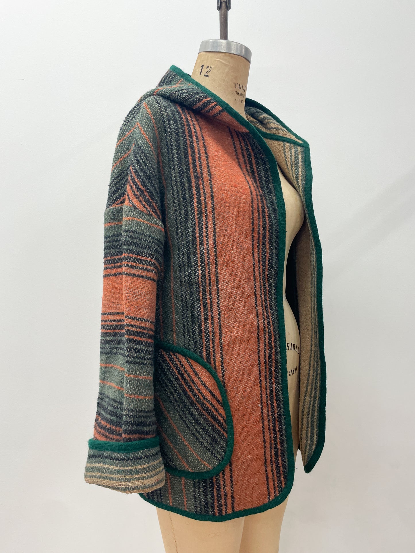 1970s Vintage Striped Woven Light Jacket with Hood