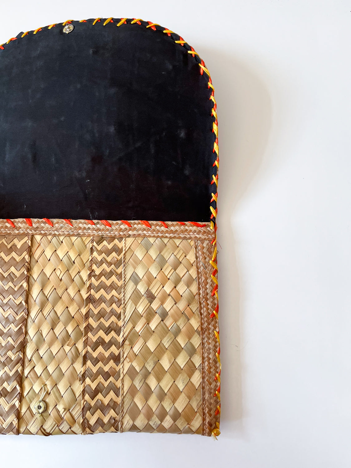1970s Vintage Floral Woven Raffia Clutch Purse