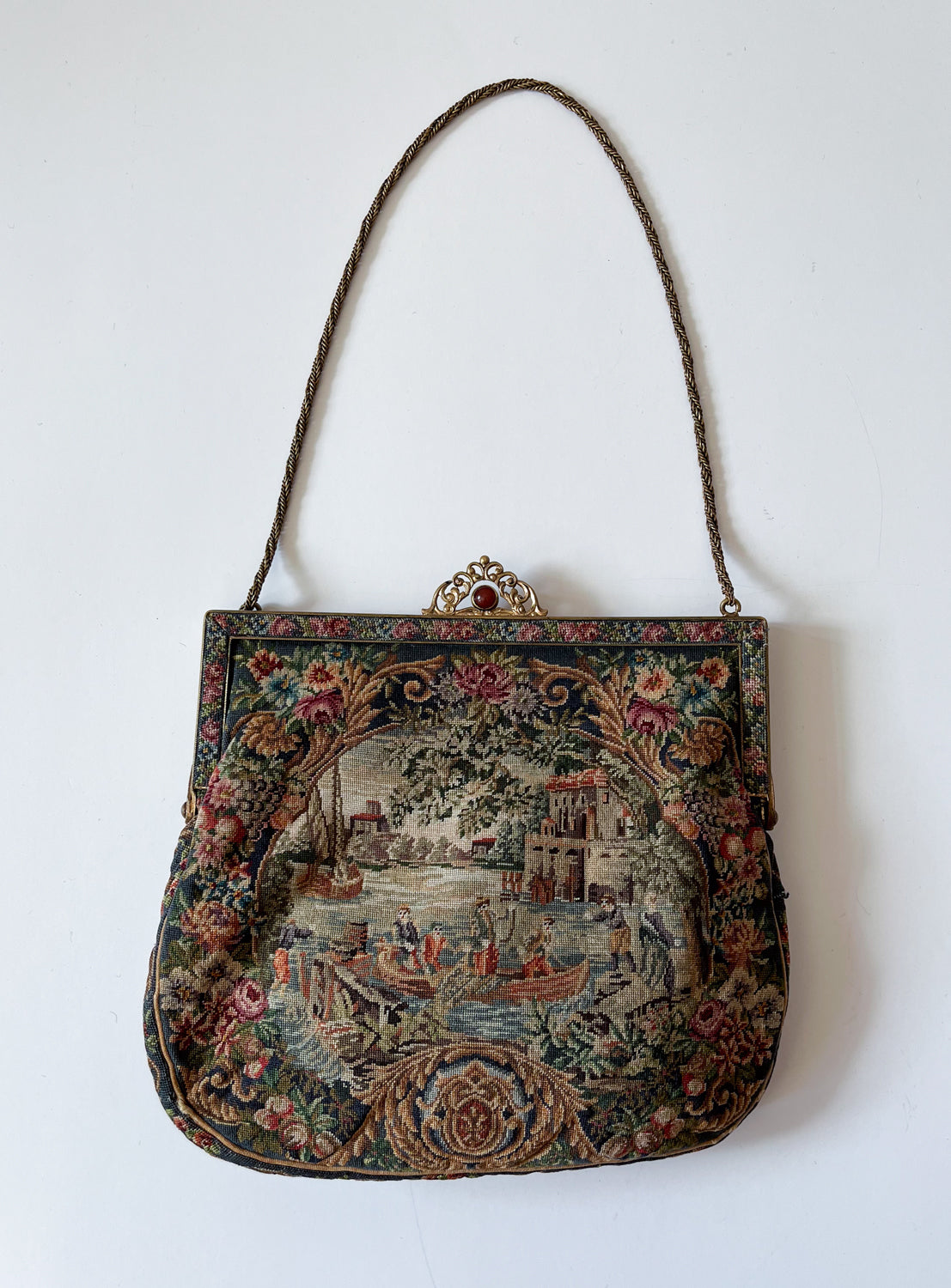 1940s - 1950s Scenic Needlepoint Handbag Made in Austria