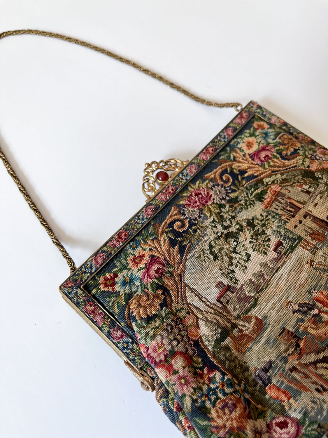 1940s - 1950s Scenic Needlepoint Handbag Made in Austria