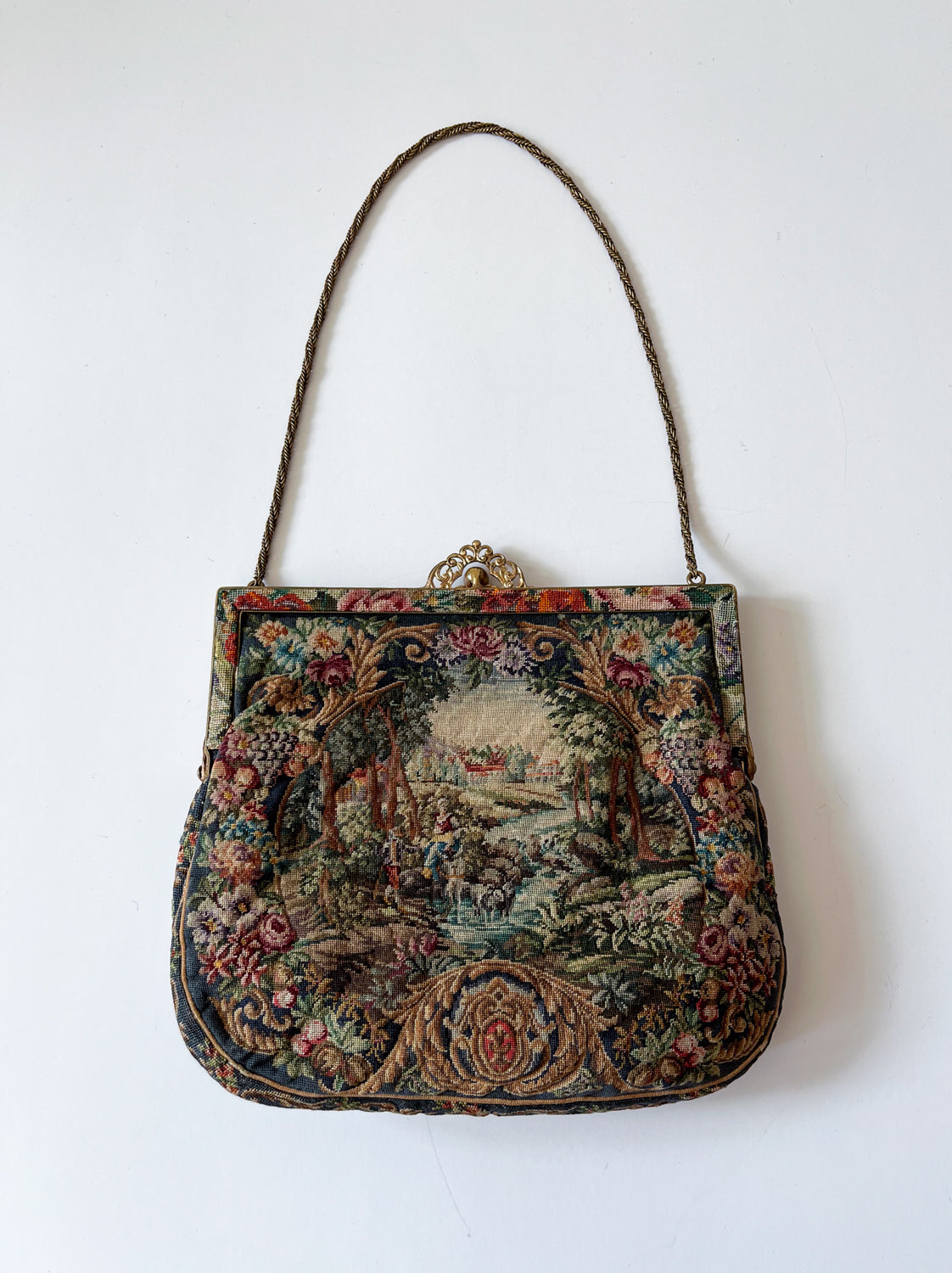 1940s - 1950s Scenic Needlepoint Handbag Made in Austria