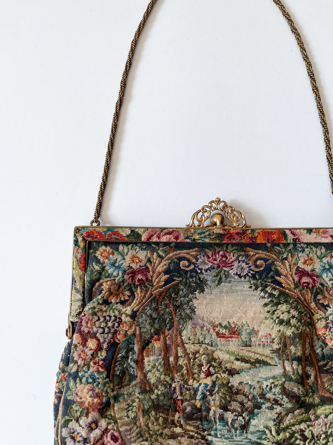 1940s - 1950s Scenic Needlepoint Handbag Made in Austria