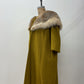 1950s Vintage Stunning Chartreuse Wool & Silk Lined Fox Fur Trim Swing Coat