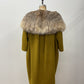 1950s Vintage Stunning Chartreuse Wool & Silk Lined Fox Fur Trim Swing Coat
