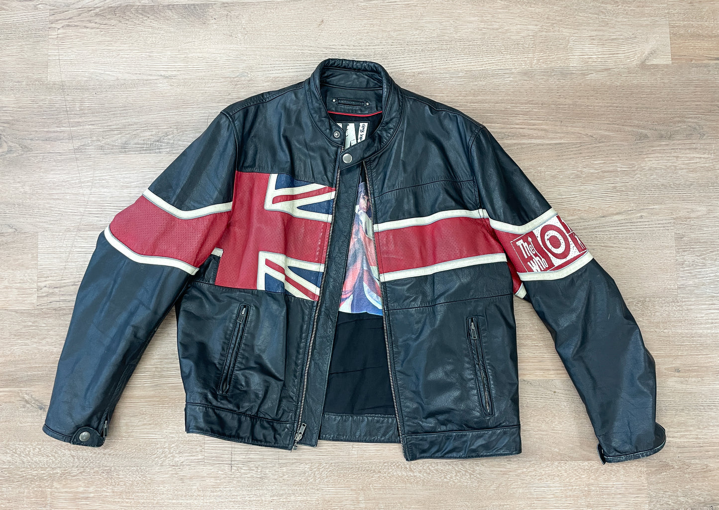 2000s Y2K Wilson's Leather Rocks The Who Leather Motorcycle Cafe Racer Biker Jacket