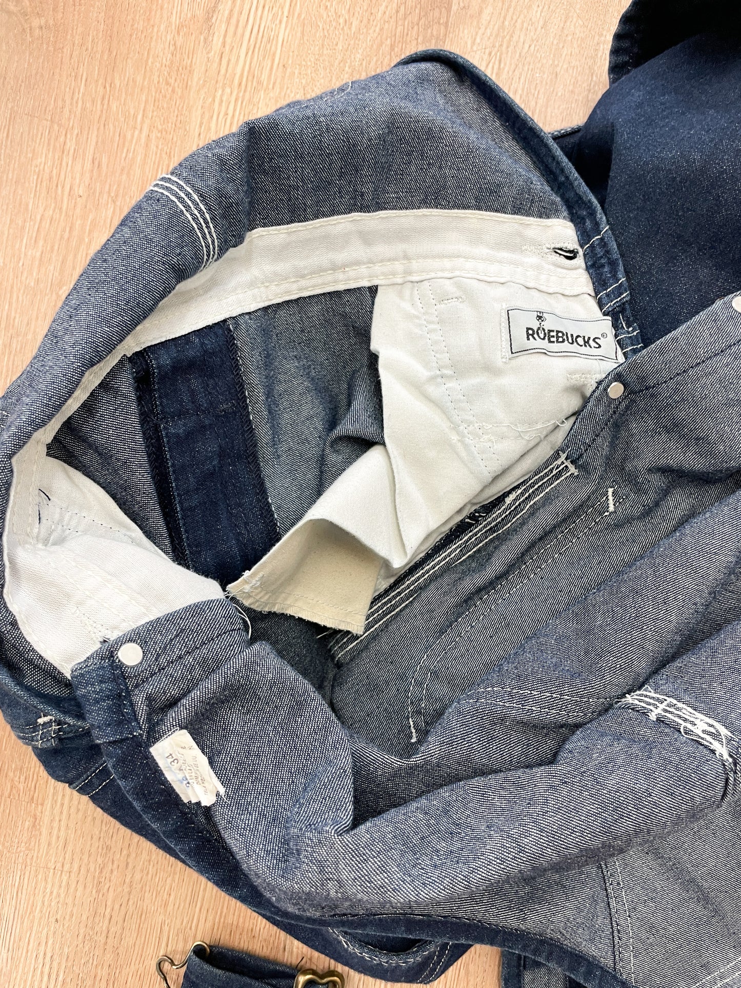 1980s Vintage Sears Roebucks Contrast Stitch Dark Blue Denim Overalls