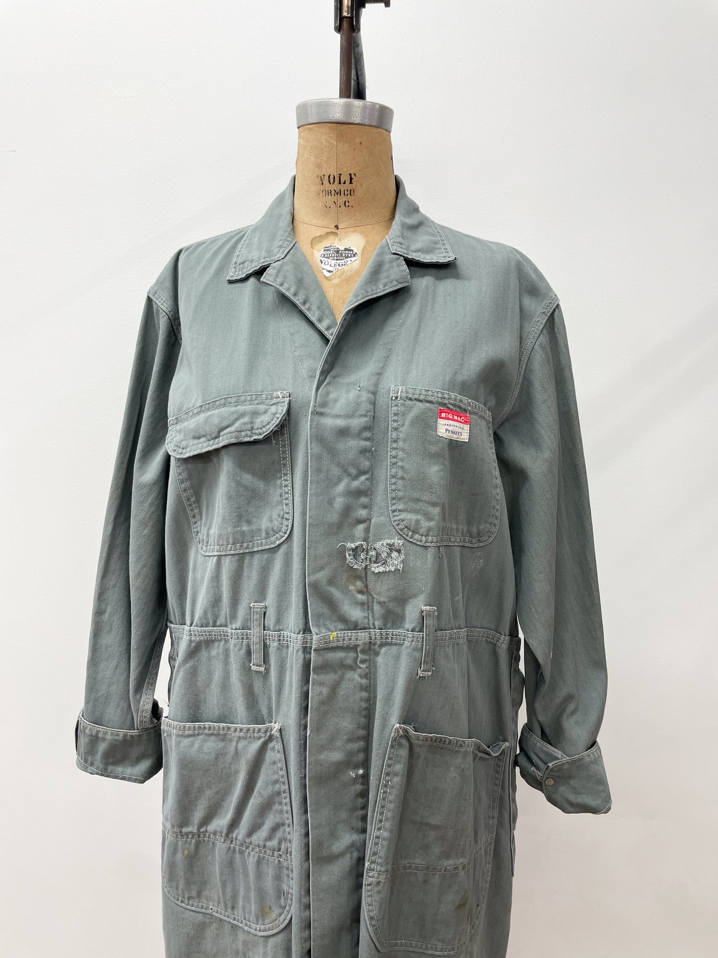 1950s Vintage BIG MAC Penney's Shop Coat Herringbone Thrashed Overcoat