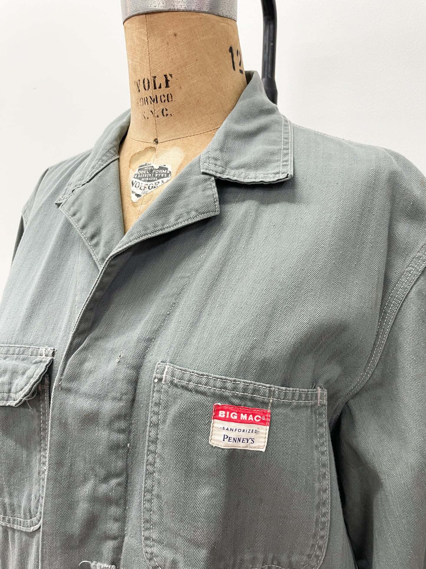 1950s Vintage BIG MAC Penney's Shop Coat Herringbone Thrashed Overcoat