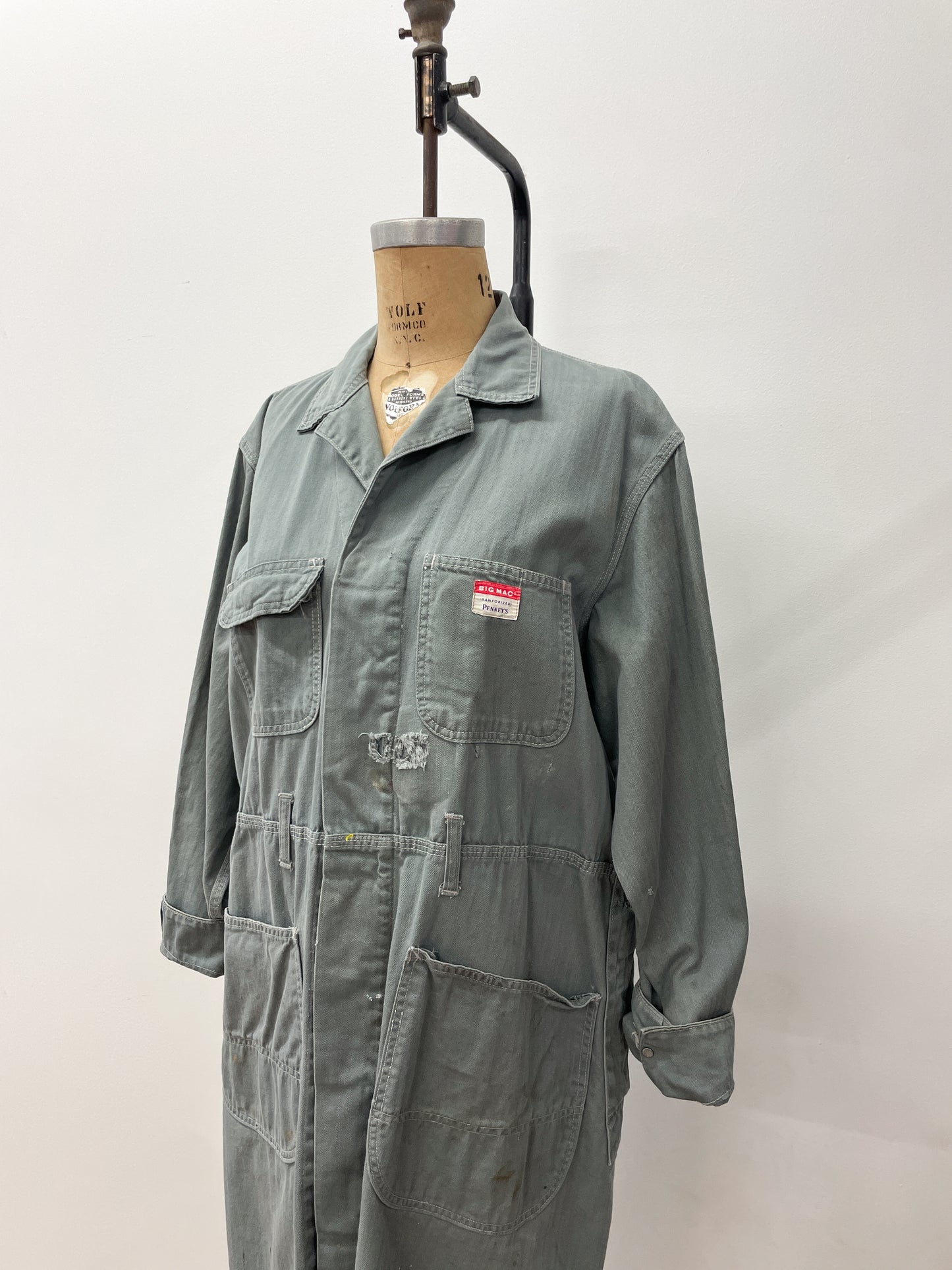 1950s Vintage BIG MAC Penney's Shop Coat Herringbone Thrashed Overcoat