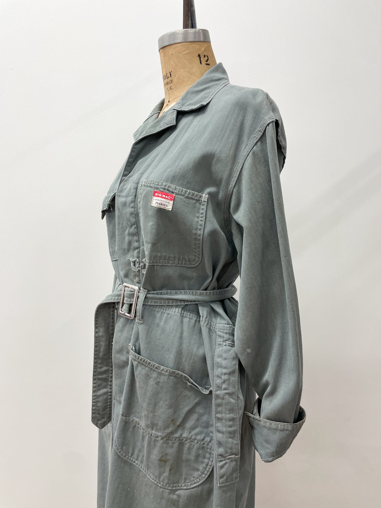 1950s Vintage BIG MAC Penney's Shop Coat Herringbone Thrashed Overcoat