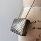 1970s Vintage Made in India Woven Brass and Silver Hammered Checkerboard Clutch Bag