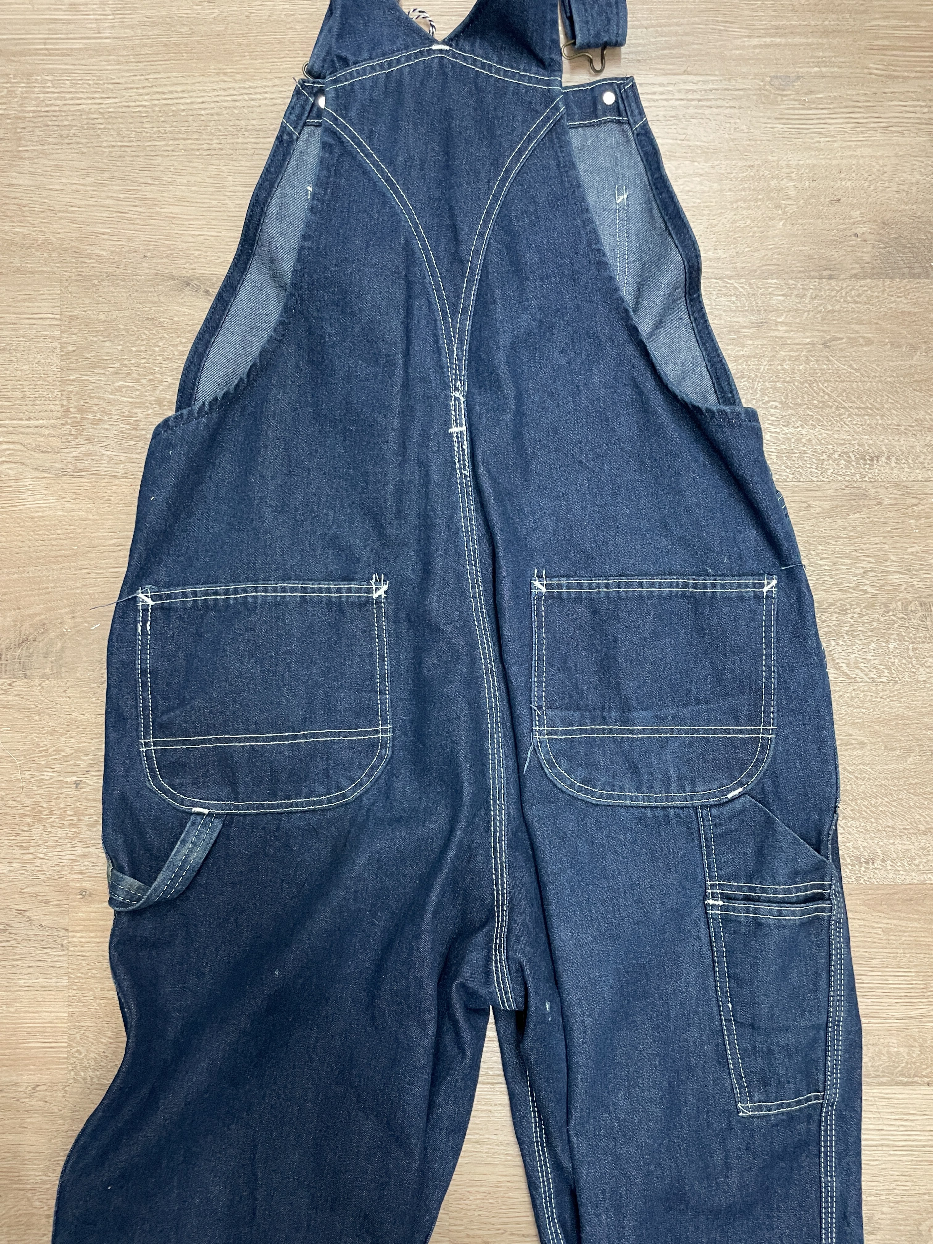 1980s Vintage Sears Roebucks Contrast Stitch Dark Blue Denim