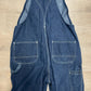 1980s Vintage Sears Roebucks Contrast Stitch Dark Blue Denim Overalls