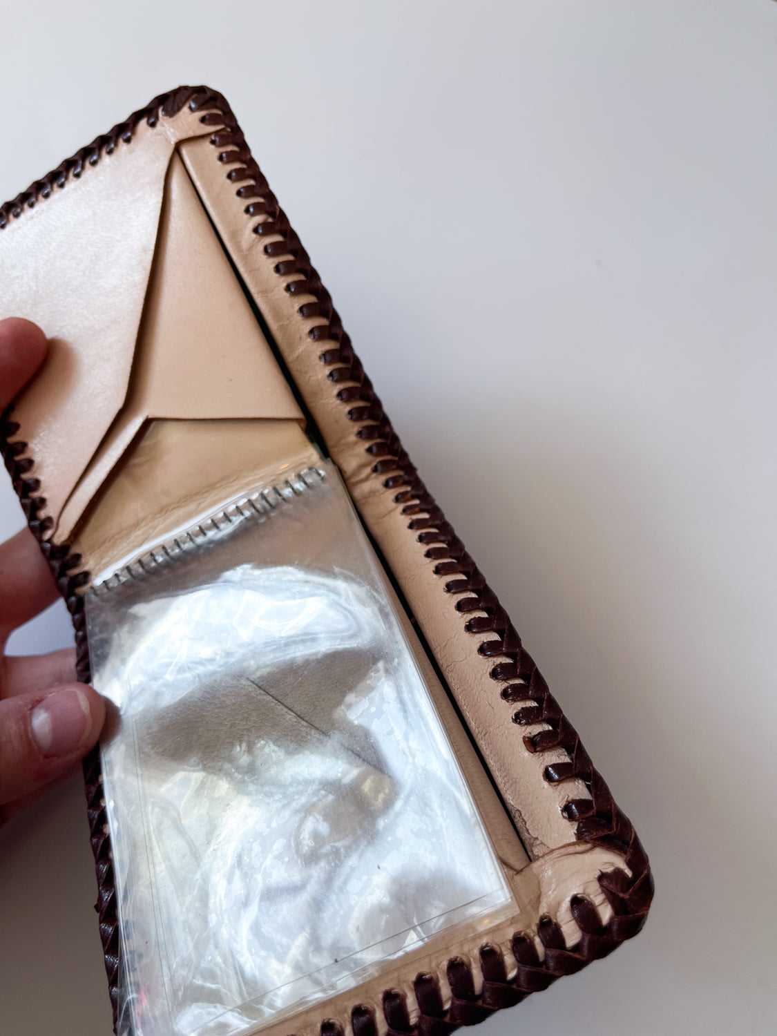 1950s Vintage Tooled Leather Lily Wallet with Plastic Insert