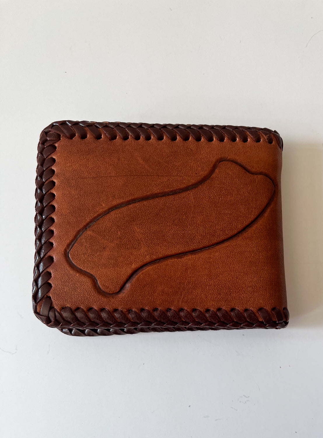1950s Vintage Tooled Leather Lily Wallet with Plastic Insert