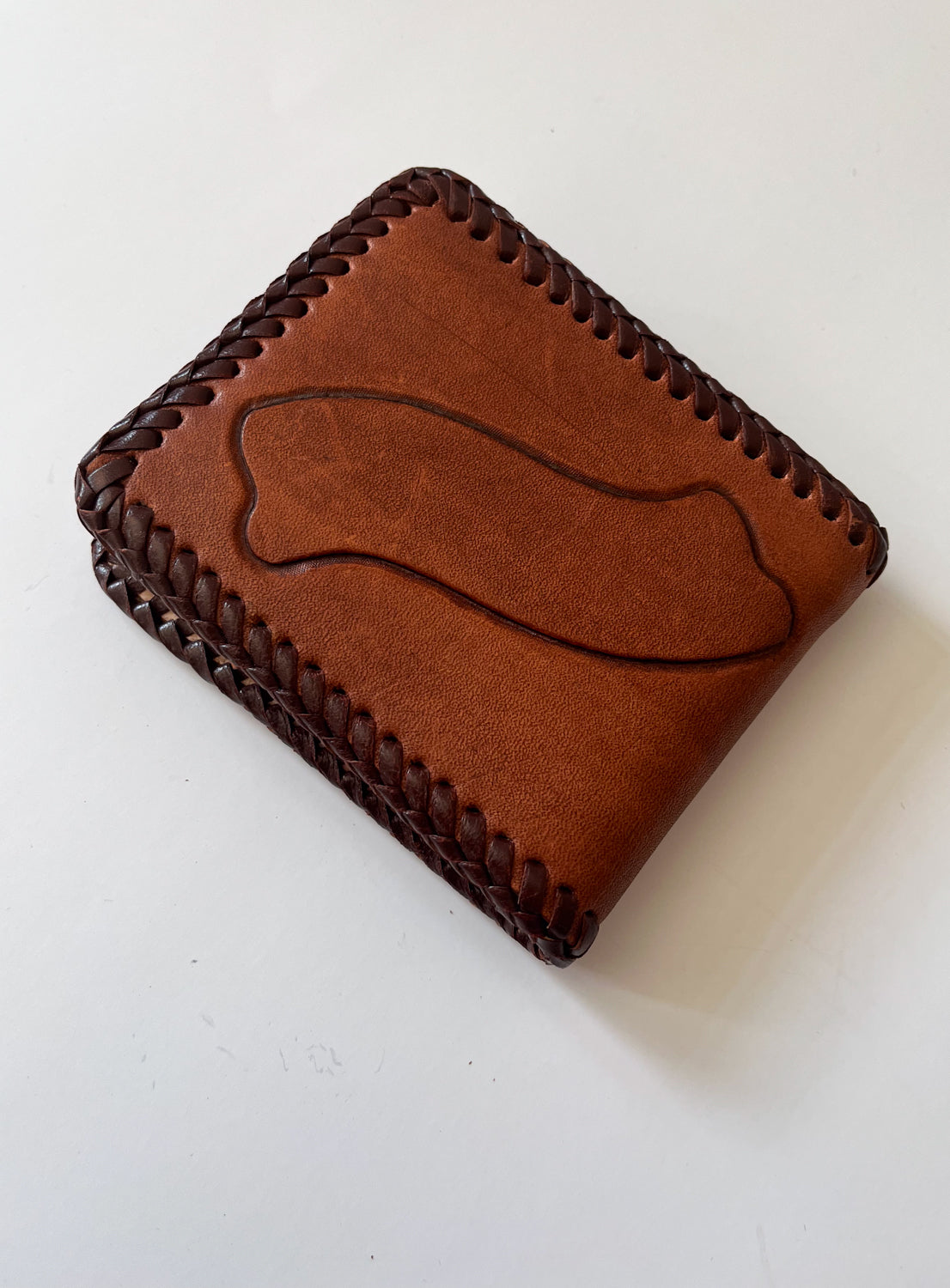 1950s Vintage Tooled Leather Lily Wallet with Plastic Insert