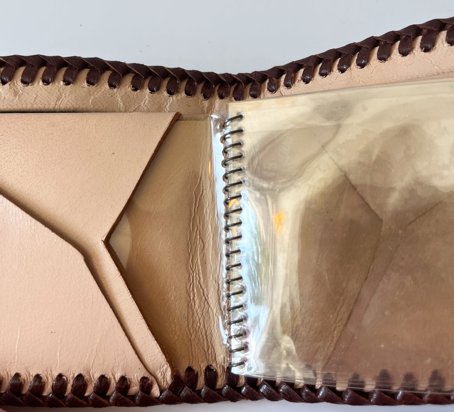 1950s Vintage Tooled Leather Lily Wallet with Plastic Insert