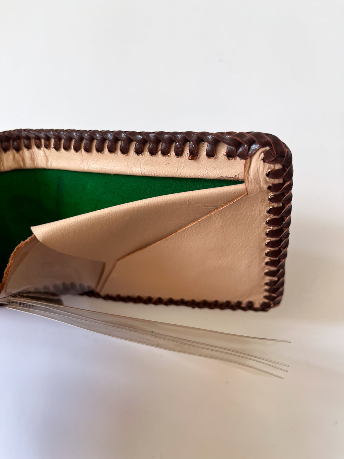 1950s Vintage Tooled Leather Lily Wallet with Plastic Insert