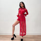 1970s Vintage Red and Purple Paisley Sheer Chiffon Dress & Hot Pants Outfit