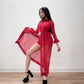 1970s Vintage Red and Purple Paisley Sheer Chiffon Dress & Hot Pants Outfit