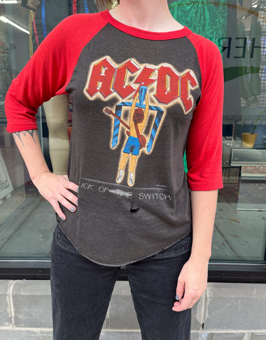 1983 Vintage AC/DC Flick of the Switch Original Raglan 1980s Tour T-Shirt