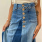 1970s Vintage Denim Handmade Patchwork Maxi Skirt