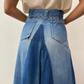 1970s Vintage Denim Handmade Patchwork Maxi Skirt