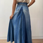 1970s Vintage Denim Handmade Patchwork Maxi Skirt