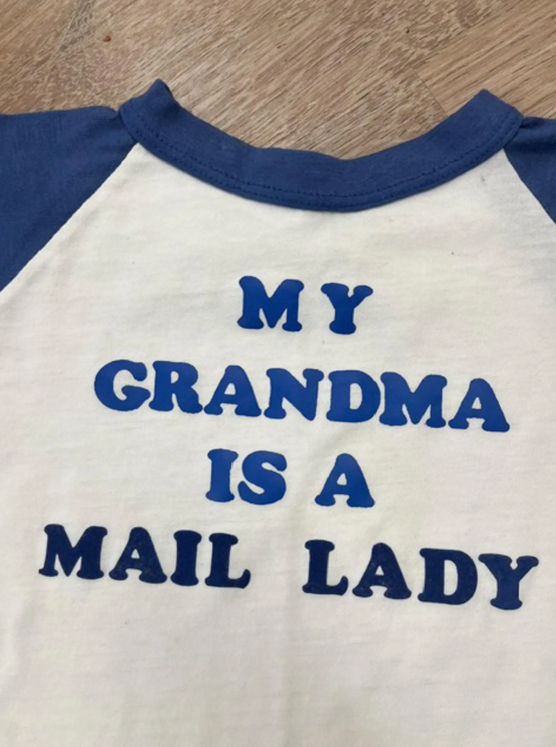 1980s Vintage My Grandma Is A Mail Lady Postal Worker Kids Raglan T-Shirt