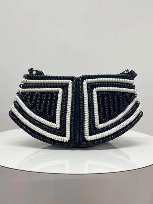 1940s Vintage Black and White Telephone Cord Purse Handbag