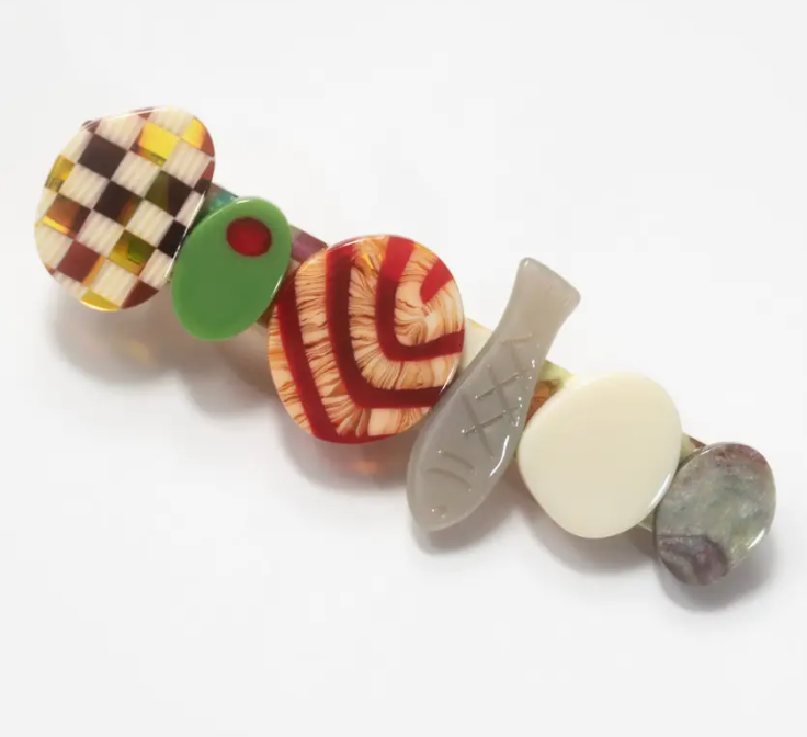 Hors D’Oeuvre Appetizer Multicolor Alligator Hair Clip by Winona Irene