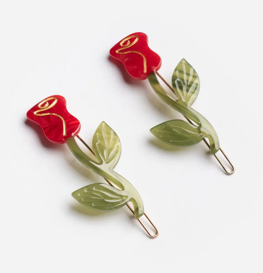 Red Rose Acetate Barrette Hair Clip Set by Winona Irene