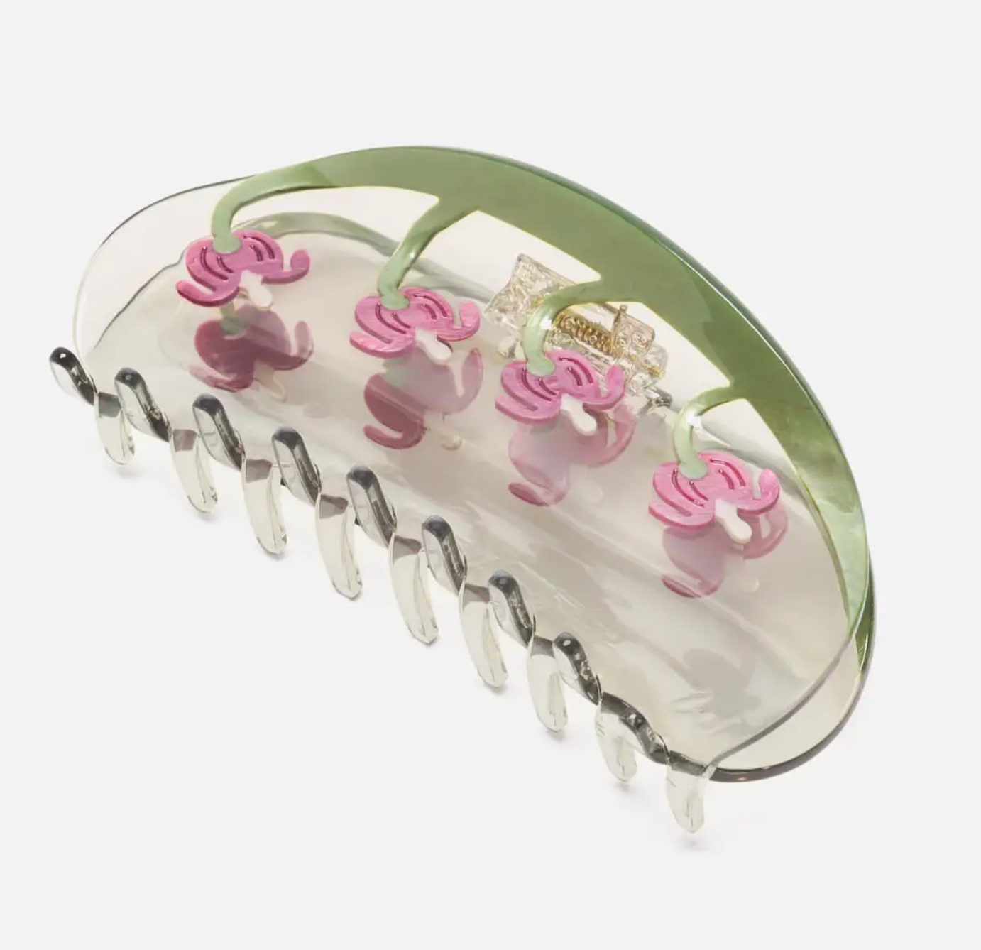 Bleeding Heart Flower Long Green Acetate Hair Claw Clip