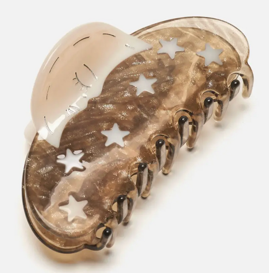 Silver Sparkle Acetate Moon and Stars Astrology Hair Claw