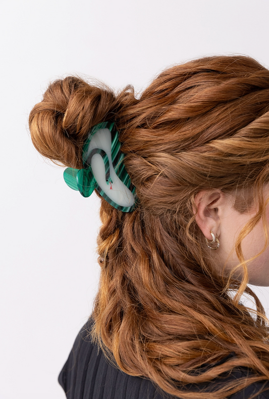 Jade Green Acetate Large Serpent Snake Hair Claw by Winona Irene