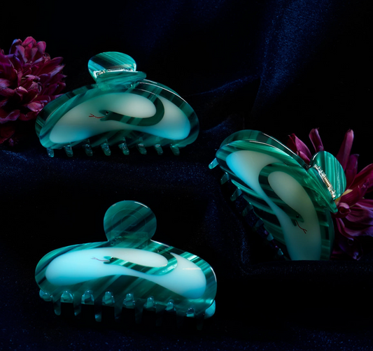 Jade Green Acetate Large Serpent Snake Hair Claw by Winona Irene