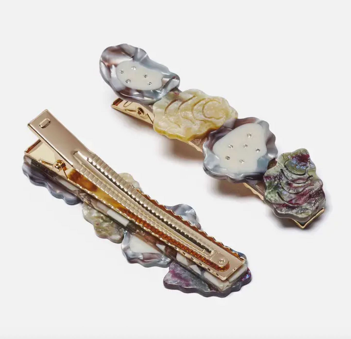 Oyster Shell Acetate Alligator Hair Clip with Rhinestones by Winona Irene