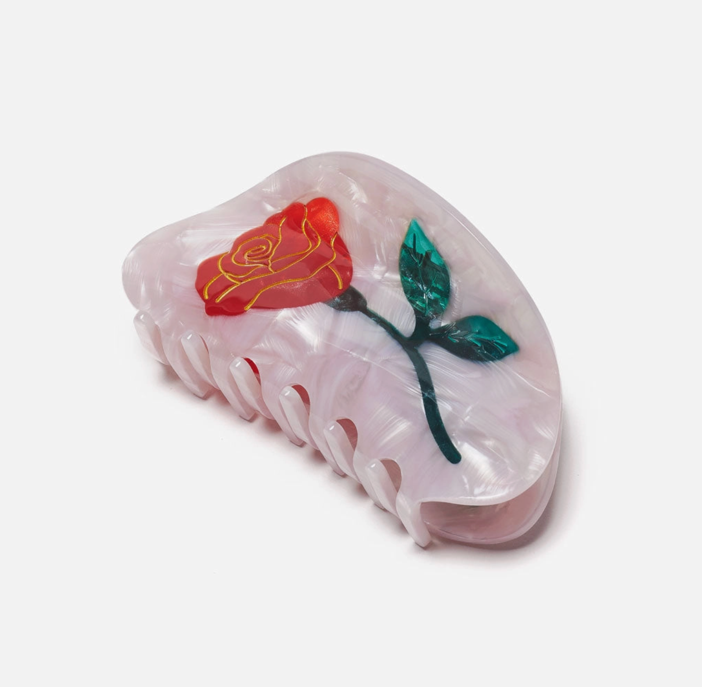 Women's Belle Pink Single Red Rose Acetate Hair Claw by Winona Irene